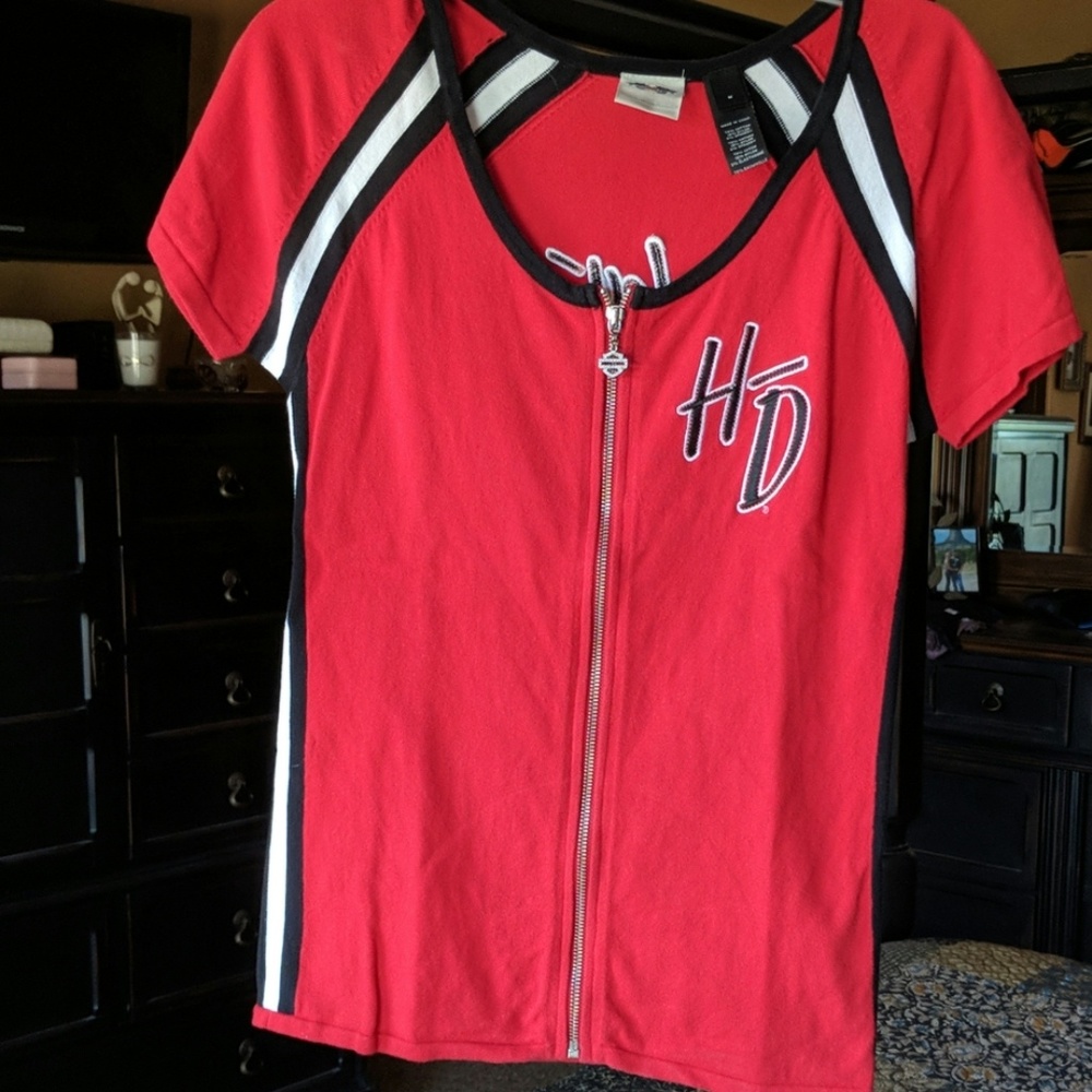 Harley Davidson red sweater with front zipper